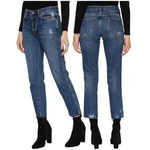 We the Free Blue Slim Boyfriend Distressed Raw-Hem Stretch Skinny Jeans Denim